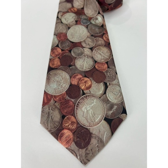 Money Necktie Coin Collector Pennies Nickels Dimes Quarters Half Whole Dollars - Picture 3 of 4